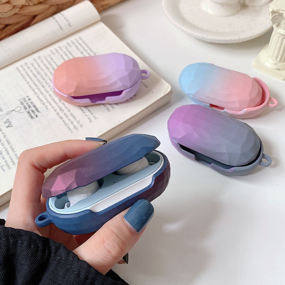 Vỏ bảo vệ hộp sạc tai nghe Samsung Galaxy Buds plus màu gradient họa tiết kim cương bằng PC cứng