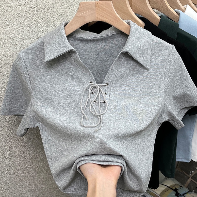 Áo thun polo tay ngắn phong cách Hồng Kông ngọt ngào thời trang hè cho nữ