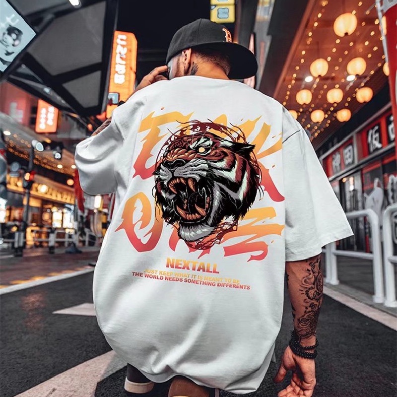 Áo Thun Tay Ngắn Dáng Rộng In Họa Tiết Phong Cách Hip Hop Hàn Quốc Thời Trang Cho Nam Size M-8XL