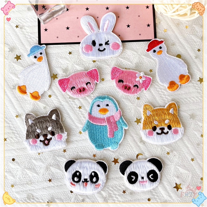 ✿ Miếng Dán Tự Dính Hình Động Vật Hoạt Hình Gấu Trúc / Heo / Ngỗng / Chó ✿ 1 Miếng Dán Ủi Lên Quần Áo & Túi Xách Thêu Hình Chim Ruồi