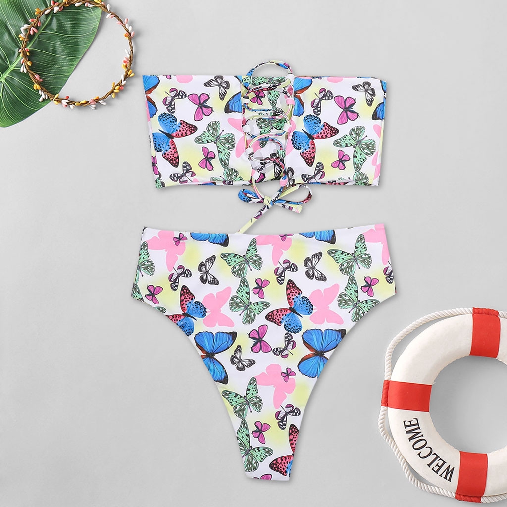 Women Two Pieces Bathing Suit Top Ruffled With High Waisted Bottom Bikini Set | BigBuy360 - bigbuy360.vn