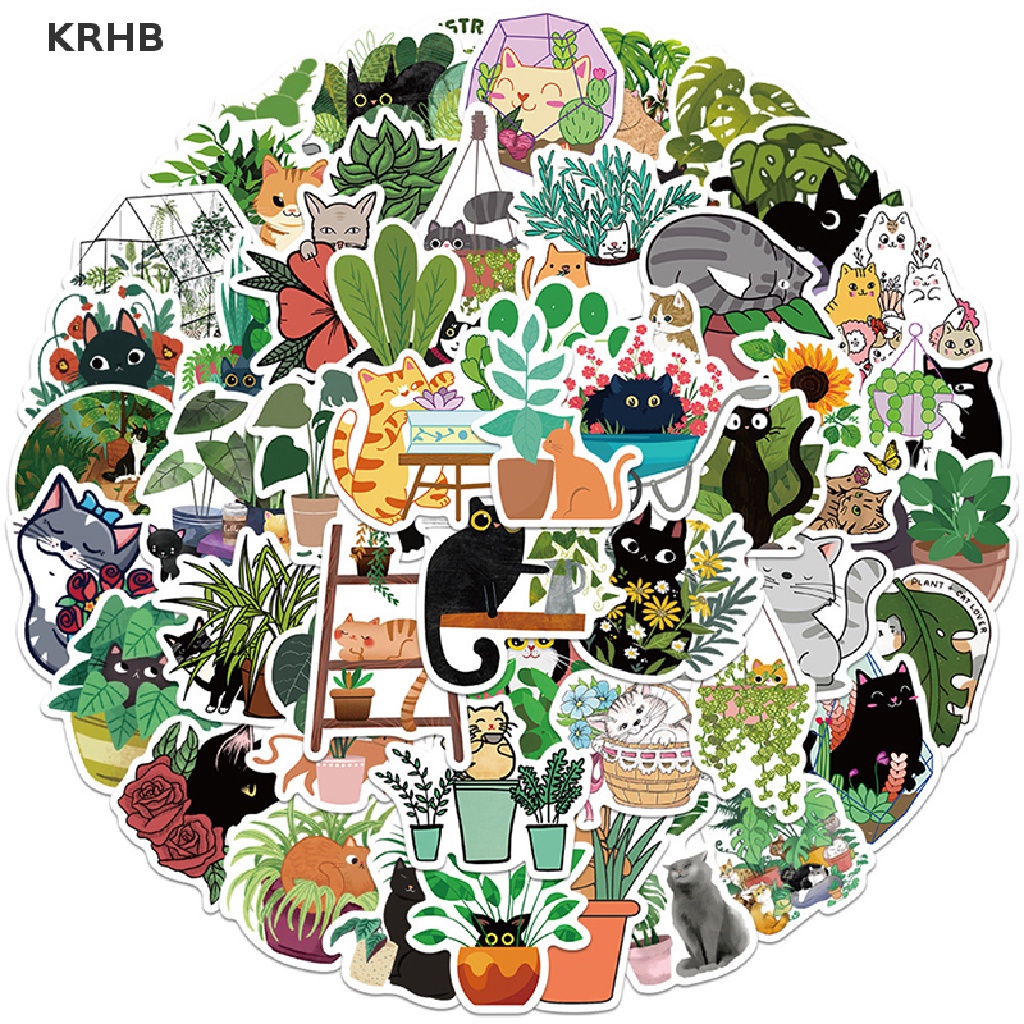 Set 50 Nhãn Dán Graffiti Hình Mèo Hoạt Hình Trang Trí Xe Máy / Va Li / Laptop Mới