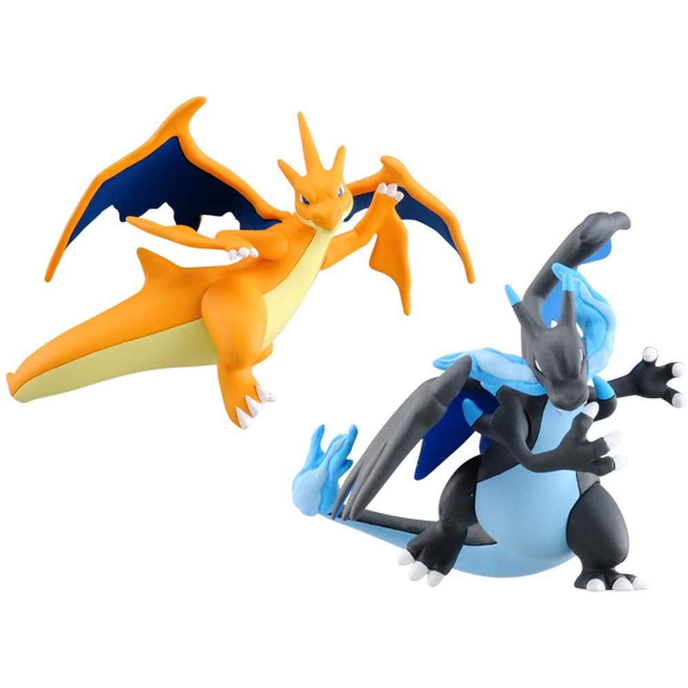 [Set có background] Mô hình Pokemon Mega Charizard X &amp; Mega Charizard Y Attack Takara TOMY (Hiếm) Super Size - Moncolle