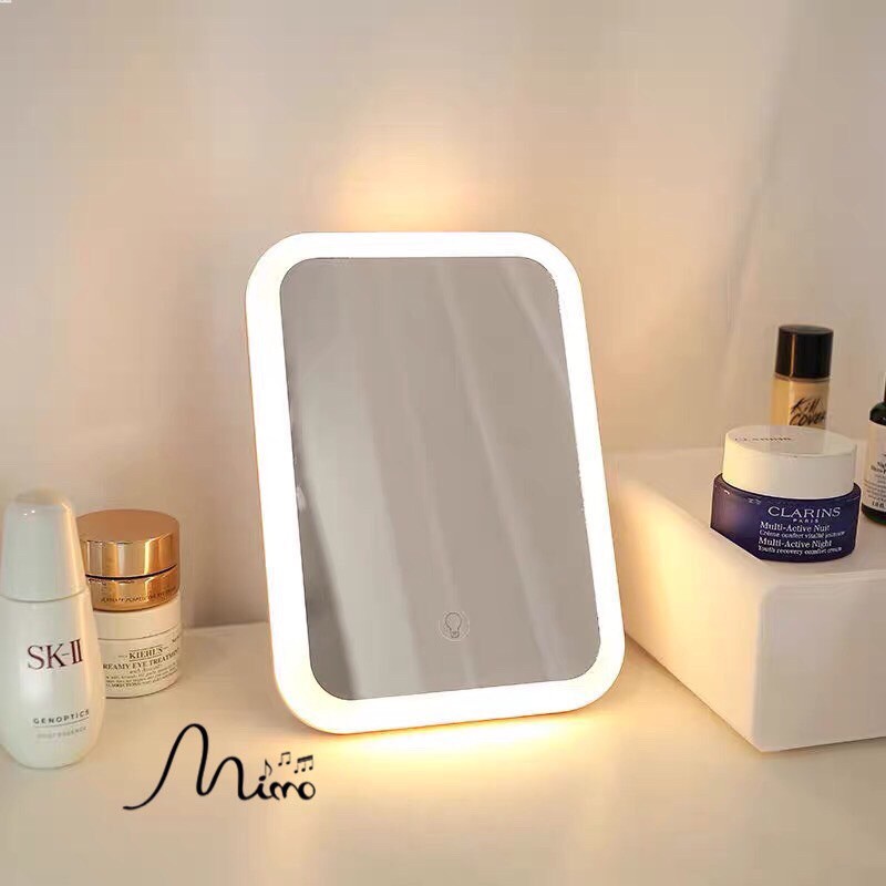 Gương để bàn đèn led 3 màu màn hình cảm ứng siêu nét kích thước 18x13x2cm phong cách Hàn quốc sang chảnh