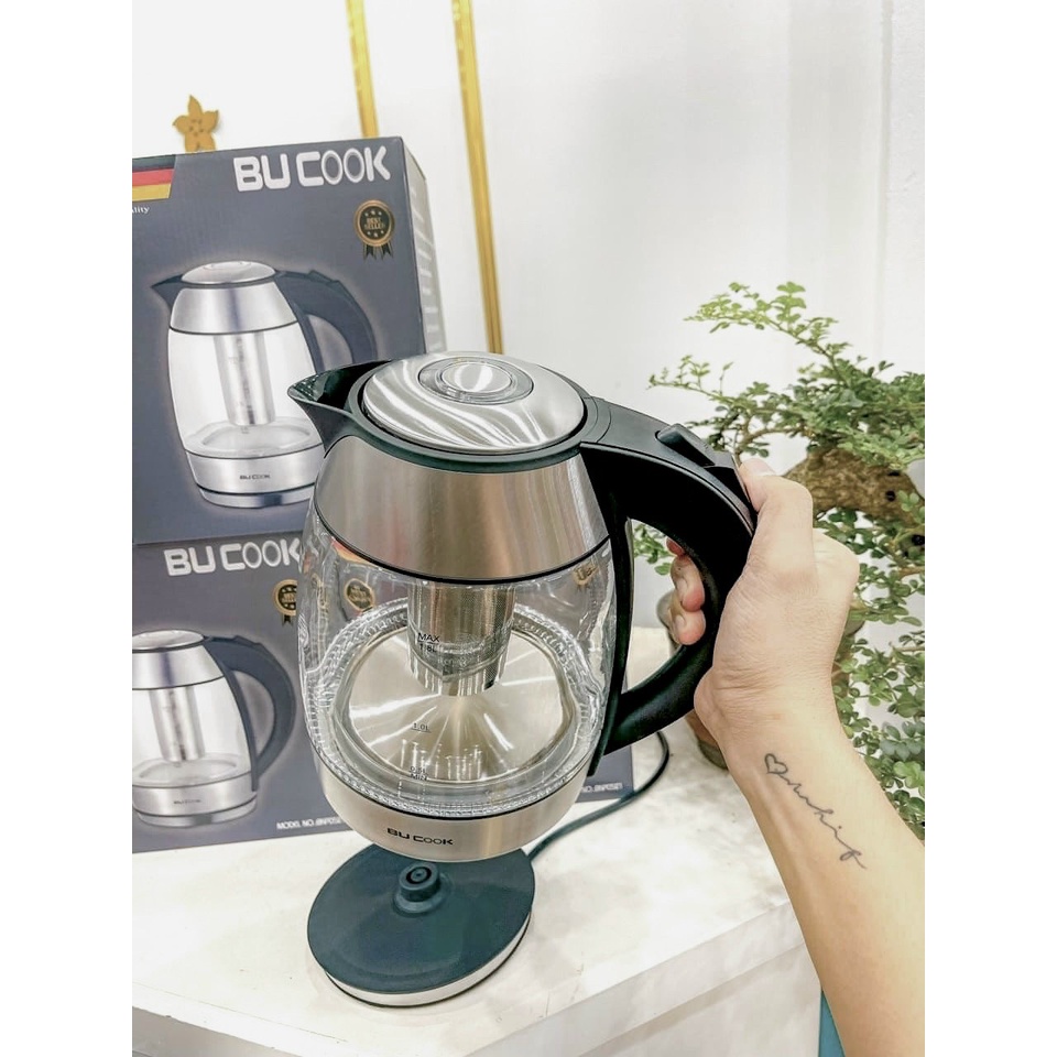 Ấm Siêu Tốc Thuỷ Tinh Kèm Lõi Lọc Trà Inox Bucook- Gia Dụng Gia Đình