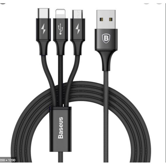 Dây cáp sạc 3 in 1 Baseus Micro USB, Type-C, Lightning sạc cùng lúc 3 thiết bị thế hệ mới - Hàng chính hãng