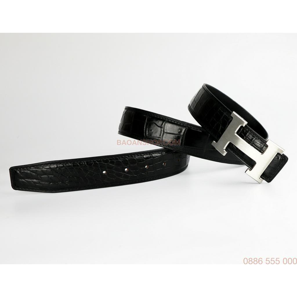 Thắt lưng nam da cá sấu được làm từ phần bụng nguyên miếng cao cấp màu đen, dây lưng nam da cá sấu #B3105
