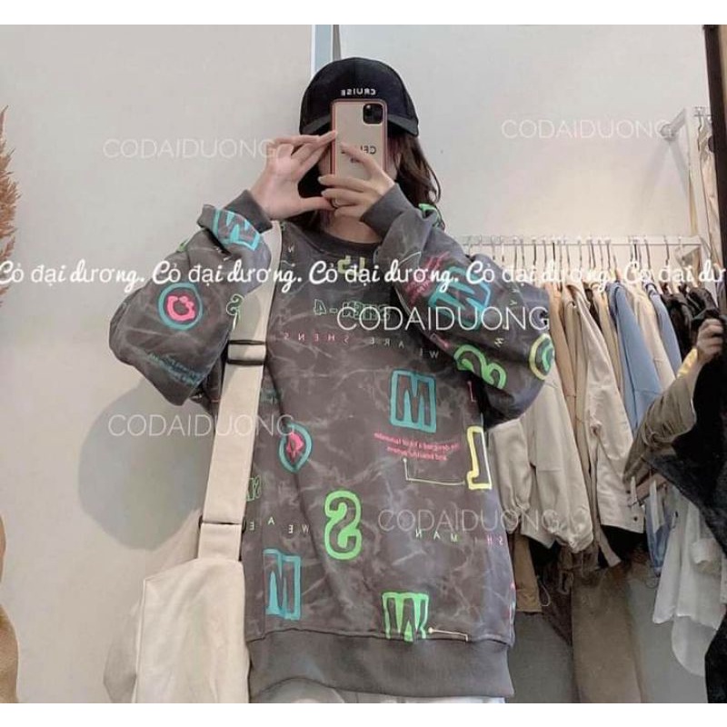 [Rẻ Vô Địch] Áo swt nỉ cổ tròn cotton tay bồng ------- ÁO Nỉ LOANG CHỮ - MẶT CƯỜI