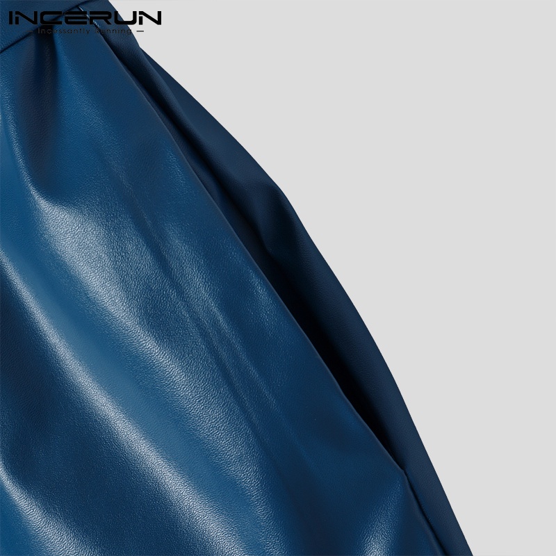 Quần da INCERUN dáng dài lưng thun thắt cột dây 2 màu đơn giản tùy chọn cho nam