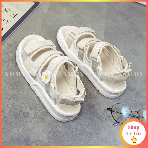 Giày sandal nữ ulzzang hàn quốc, dép quai hậu đi học hoạ tiết hoa cúc
