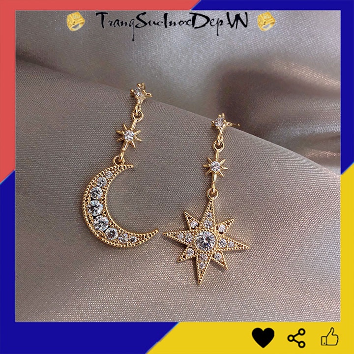 Bông tai nữ trăng sao đính đá phong cách Hàn Quốc xinh đẹp, trẻ trung, quyến rũ thích hộp đi dự tiệc, số lượng 1 đôi