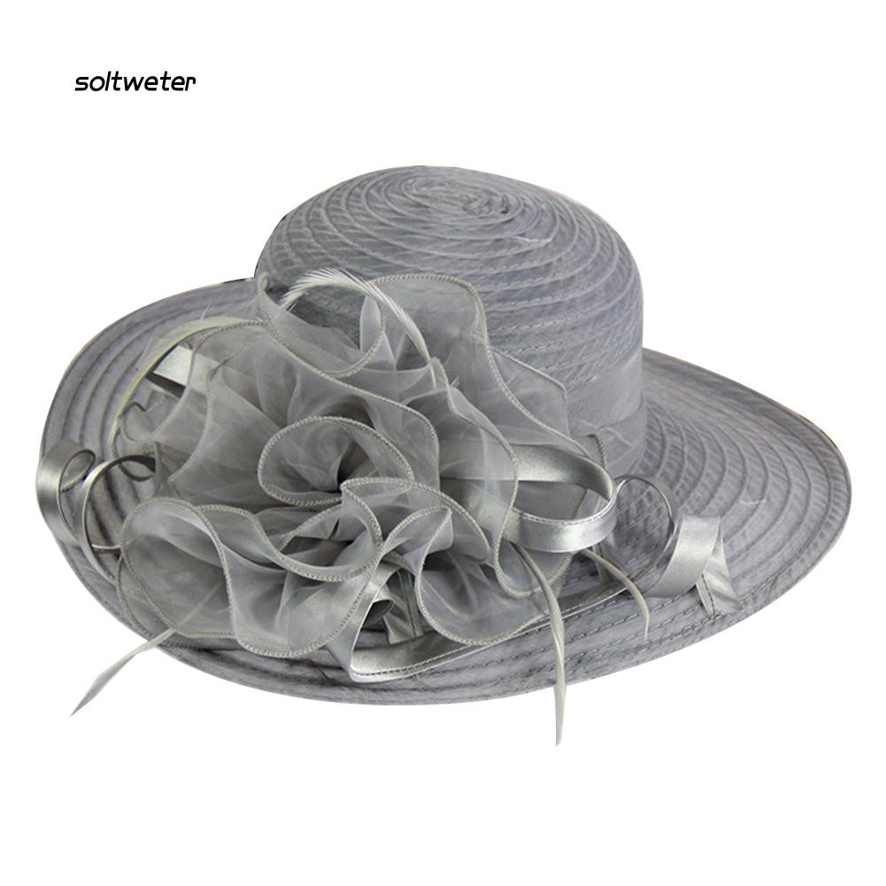 Nón rộng vành phối hoa vải ren lưới thời trang thanh lịch dành cho nữ