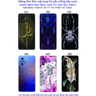 Miếng Dán Skin mặt lưng full viền Redmi note 10 pro / note 10 / note 10s / note 9 / note 9pro / note 8 / mi 11 / mi 11li