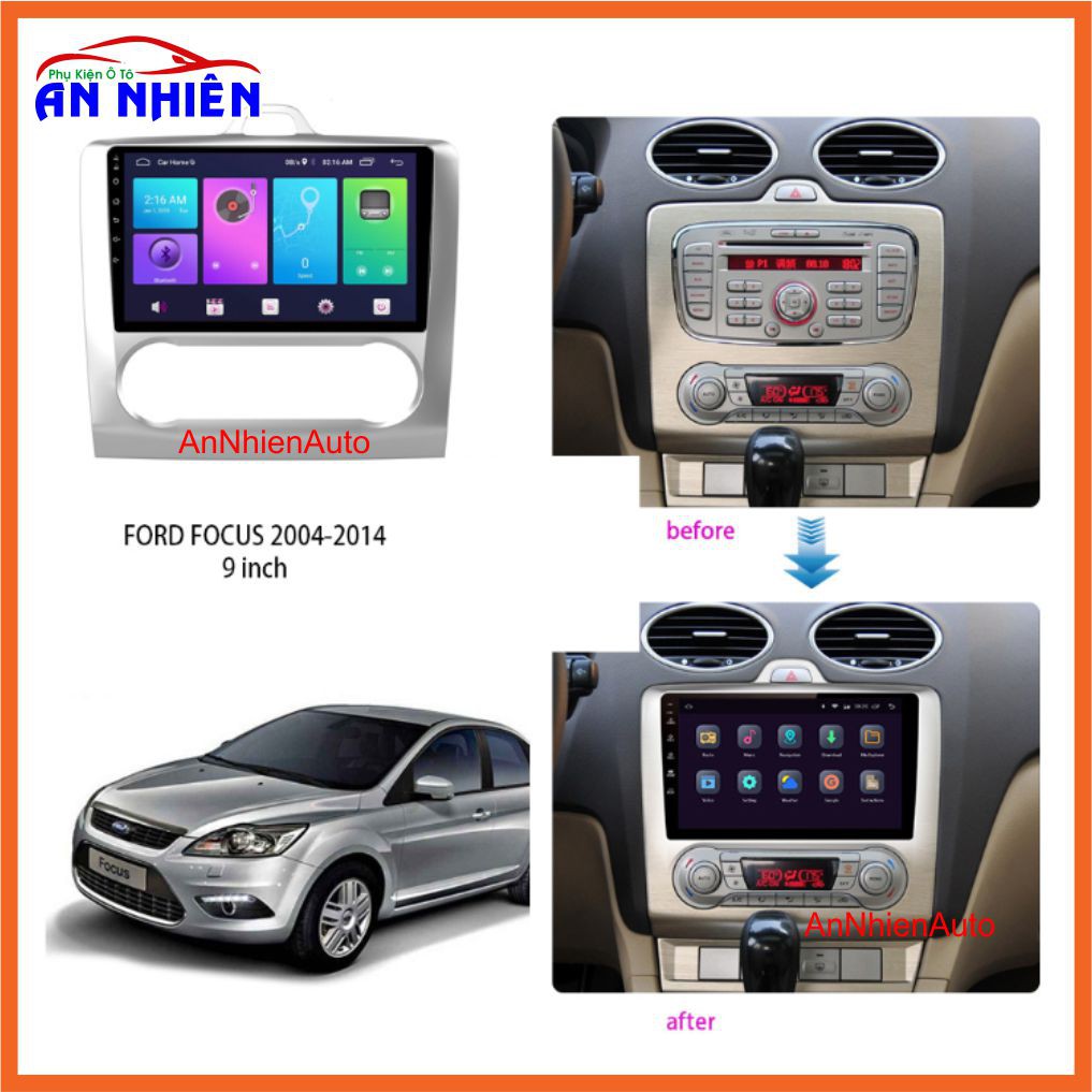 Màn Hình 9 inch Cho Xe FORD FOCUS 2005-2012,  Đầu DVD Android Tiếng Việt Kèm Mặt Dưỡng Giắc Zin Xe FOCUS