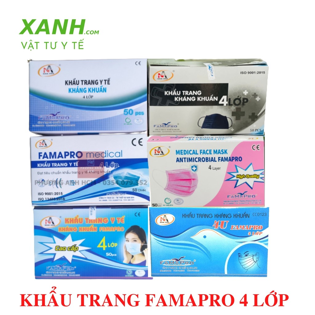 Khẩu Trang Y Tế 4 Lớp Nam Anh [ 1Hộp 50 Cái ] - 4 Lớp FAMAPRO