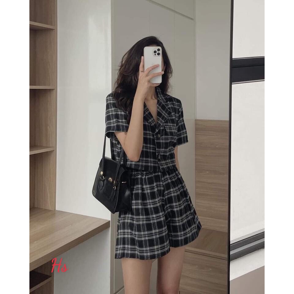 Set Váy Kẻ Véc Croptop Quần Dáng A Cá Tính- HươngSu-(PVN1591)