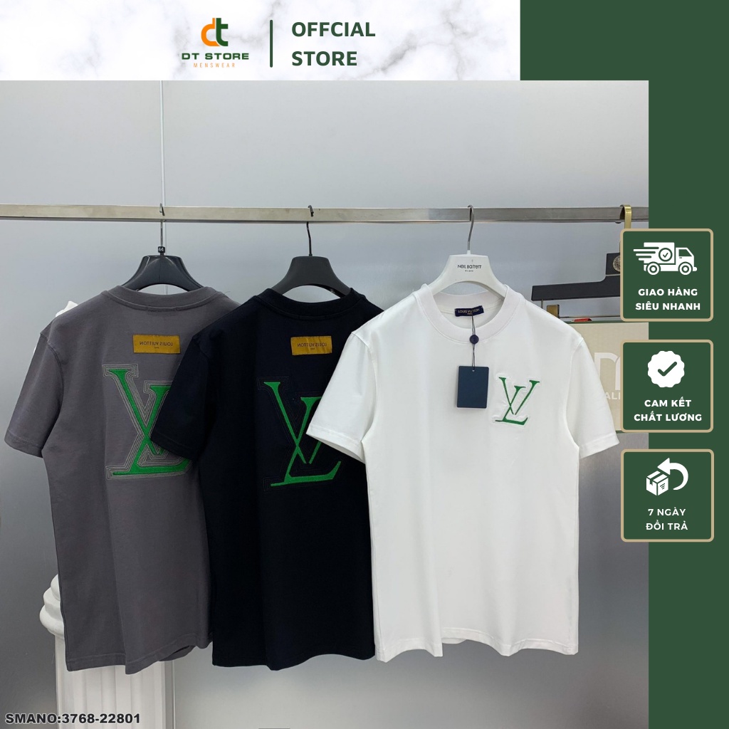 Áo Phông Nam Lv Họa Tiết Thêu Trẻ Trung  - Áo Thun Nam Nữ Chất Liệu Cotton Họa Tiết Thêu Cao Cấp DT STORE MENWEAR