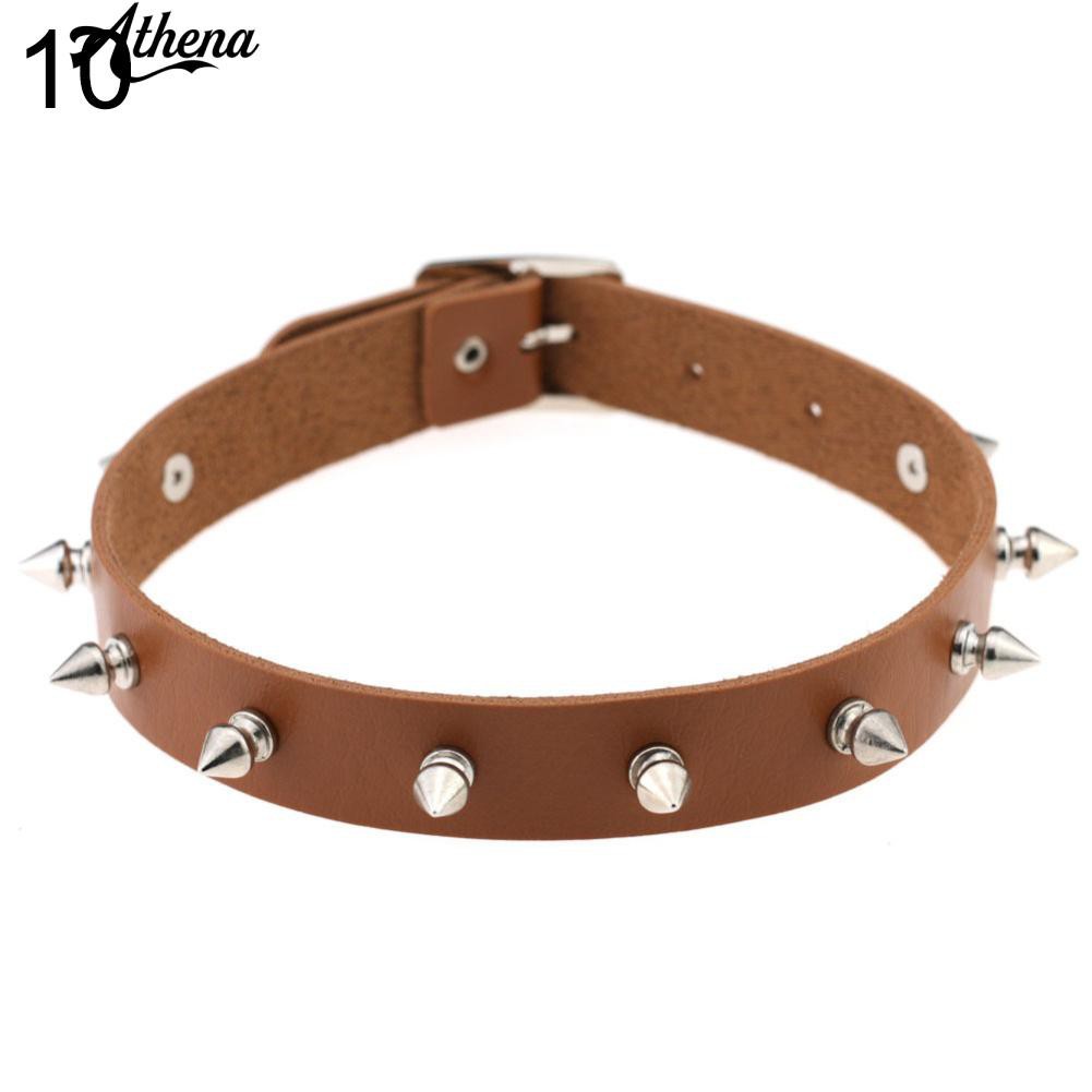 ATH_Faux Leather Punk Rivet Hip Pop Choker Collar Necklace Charm Jewelry Gift