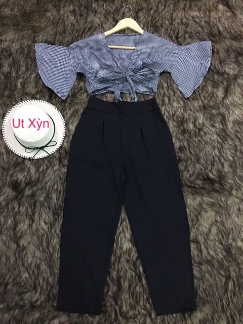 Siêu giảm giá Set áo croptop thắt nơ + Quần ống🔥