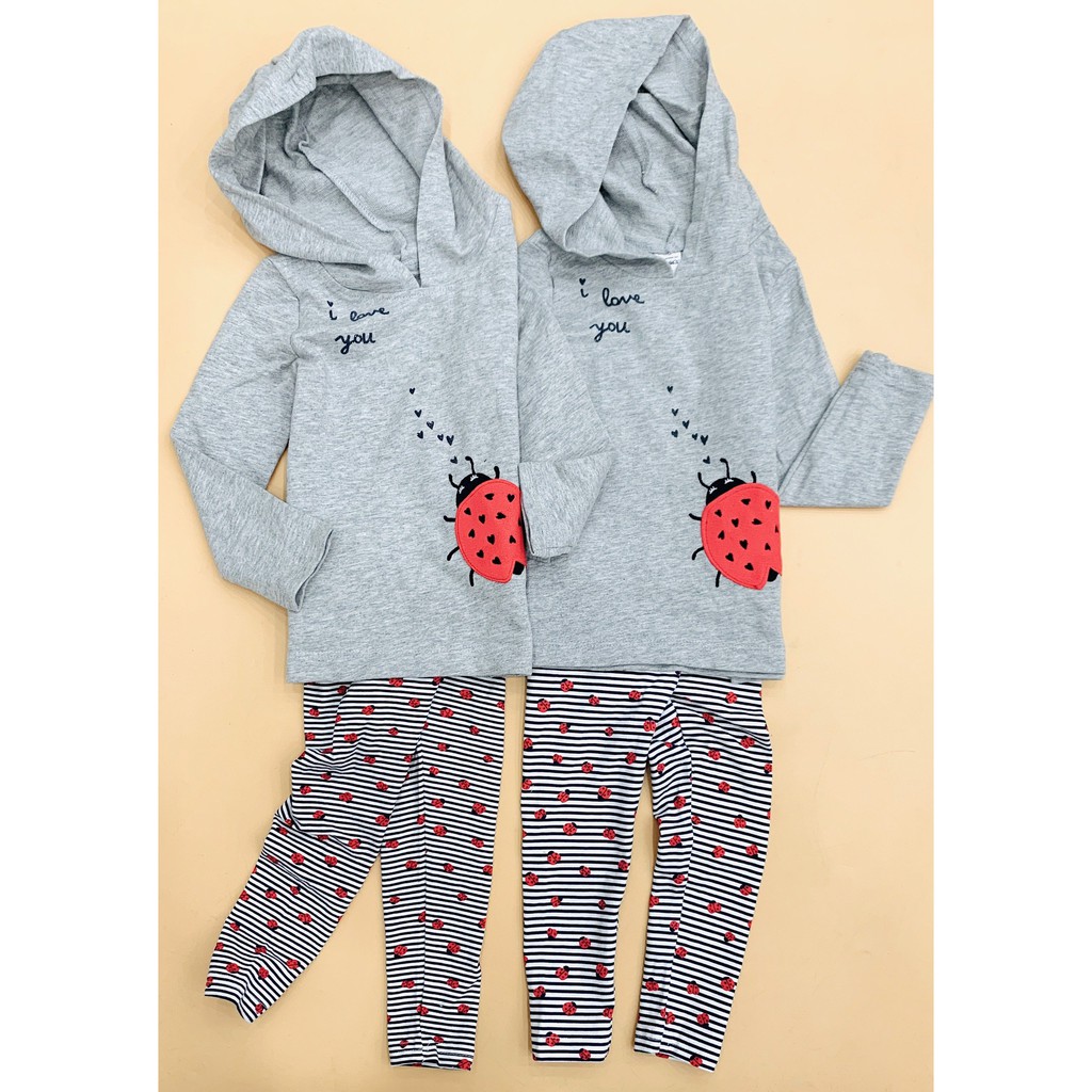 Sỉ Combo 10 Set áo thun da cá dài tay liền nón + quần legging bé gái Carter, size 6M - 5T. Việt Nam xuất xịn