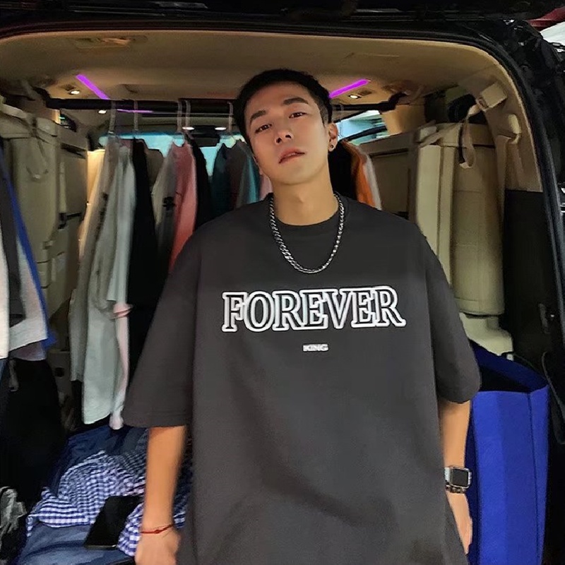 Áo Thun Dáng Rộng In Chữ Phong Cách Hip Hop Đường Phố Hàn Quốc Thời Trang Mùa Hè Cho Nam Cỡ M-5XL