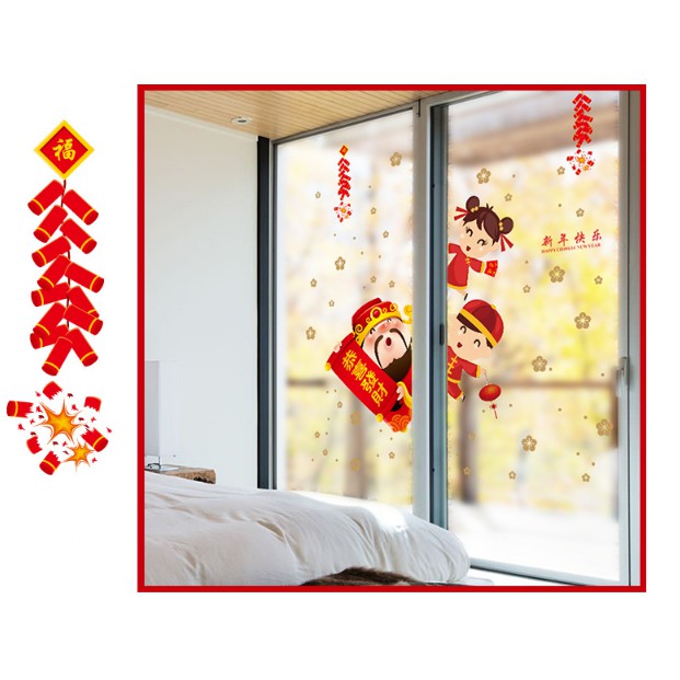 Decal trang trí Tết - Thần Tài và các bạn chào Tết