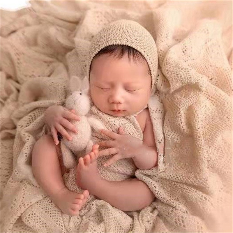 Set 2 Mũ Beanie Dệt Kim Đính Tai Dễ Thương Dùng Làm Đạo Cụ Chụp Ảnh Cho Bé Sơ Sinh