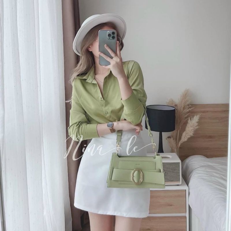 🌺SET SƠ MI XANH BƠ + CHÂN VÁY TRẮNG