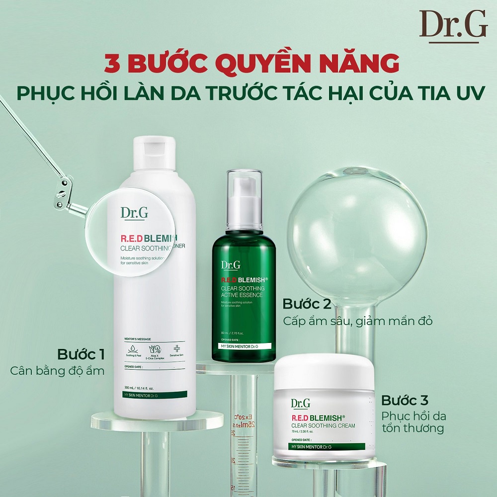 Bộ 4 Sản Phẩm Dưỡng Ẩm Hồi Phục Da Dr.G R.E.D Blemish ( Sữa rửa mặt 150ml + Toner 300ml + Serum 80ml + Kem 70ml)