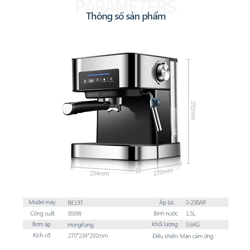 Máy pha cà phê có ống làm nóng đánh sữa màn hình cảm ứng thông minh áp lực cao làm cà phê nồng đậm máy pha chế cà phê in