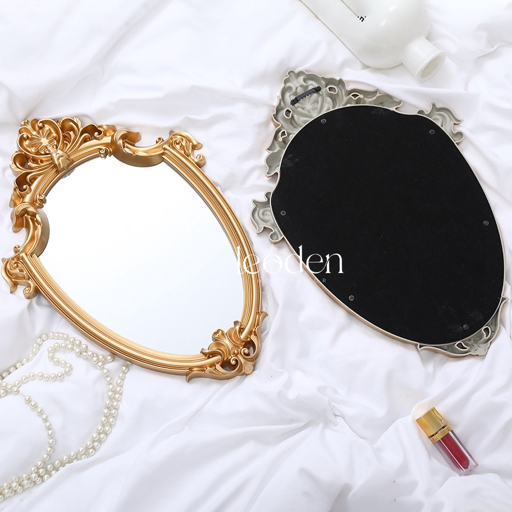 Gương trang điểm để bàn màu vàng phong cách vintage châu Âu, gương vàng cổ điển – LEODEN Decor