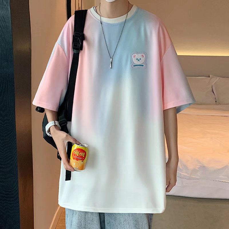 Áo Thun Nam Ngắn Tay Cổ Tròn Màu Gradient Thời Trang