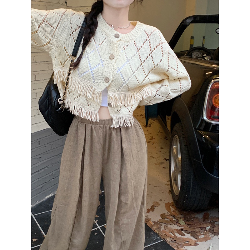 Áo Khoác cardigan Dệt Kim Thiết Kế Viền Rỗng Dáng Ngắn Thời Trang Cho Nữ