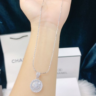 Dây chuyền + mặt tròn đá bagguet mạ bạch kim
