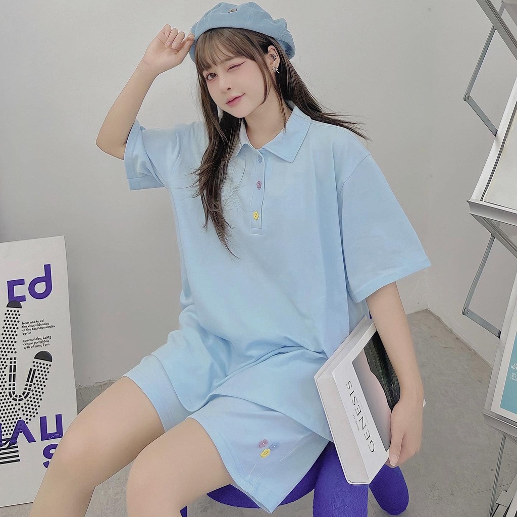 Đồ Bộ Nữ Cá Tính 3 Màu Xanh Trắng Đen Set Bộ Quần Short Áo Thun Nữ Fom Rộng Đính Nút Siêu Dễ Thương NOAL 8128 Và 10029