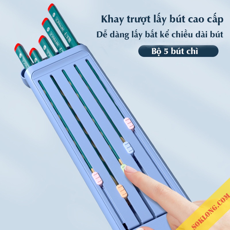 Set hộp bút chì, thước, tẩy cao cấp K43 bộ dụng cụ học tập văn phòng phẩm học sinh chất lượng