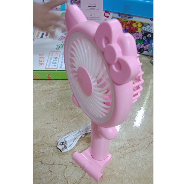 Quạt cầm tay mèo Kitty LED FAN có đế cắm điện thoại