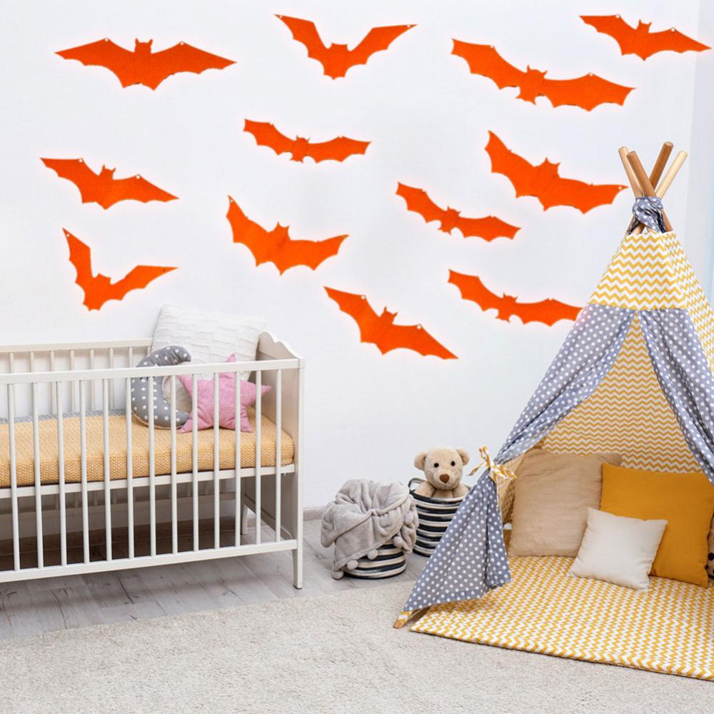 Set 12 Phụ Kiện Trang Trí Halloween Hình Dơi 3D Phát Quang C3V7