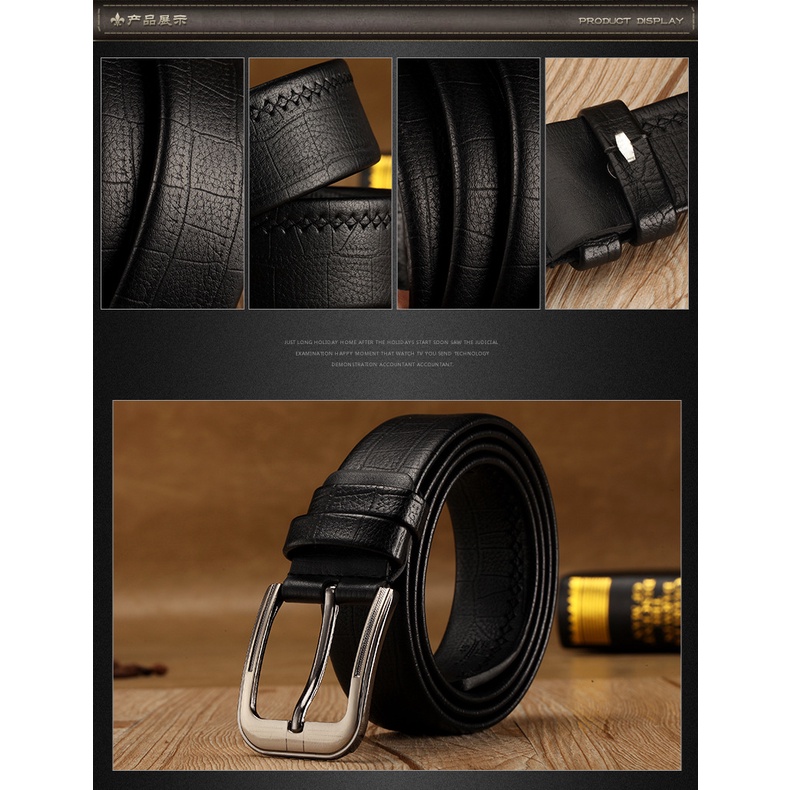 Thắt lưng nam mặt hình chữ nhật khóa kim da bò Leather Belt dây nịt nam thời trang ulzzang Hàn Quốc