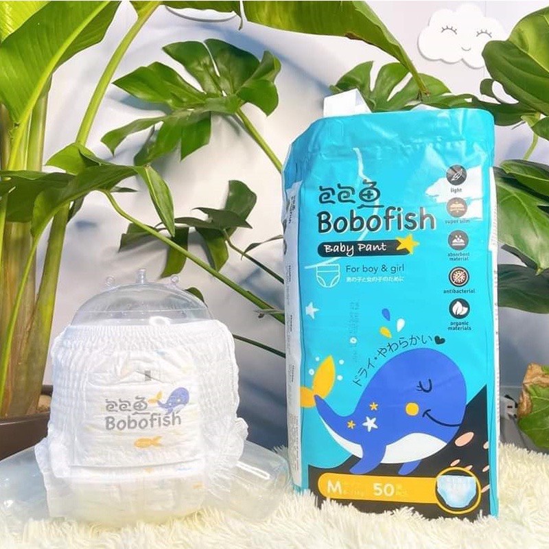 Bỉm tã quần/dán Bobofish cải tiến bo mông siêu thấm m50/l50/xl50/xxl50/xxxl50