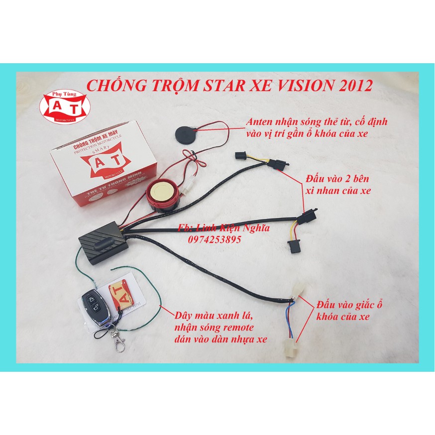 Bộ Chống trộm xe máy_chống trộm xe VISION đời 2012 loại Star bấm sẵn giắc lắp đặt như zin