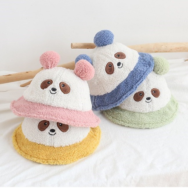 Nón Tai Bèo Gấu Trúc Siêu Cute Cho Bé Từ 8 Tháng - 3 Tuổi Chất Vải Len Lông Xù Ám Áp Vòng Đầu 47-49cm