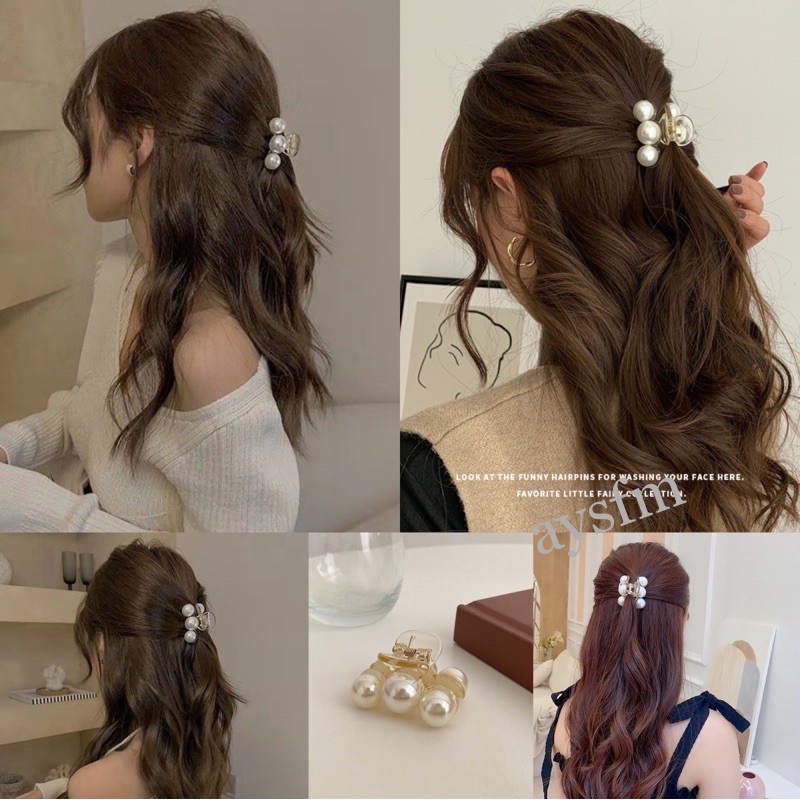 Kẹp tóc đính ngọc trai giả phong cách Hàn Quốc