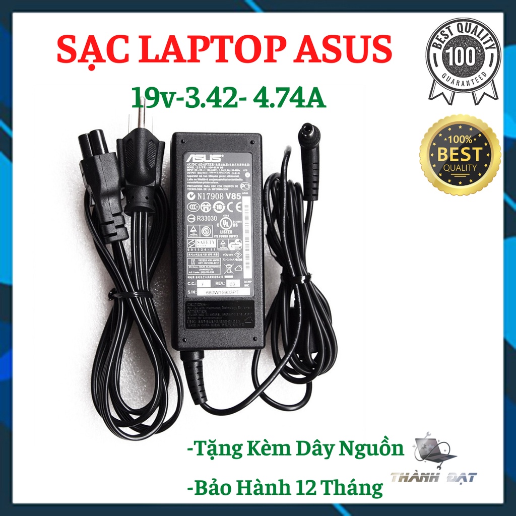 Sạc laptop asus 19v-3.42a 19v-4.74a hình chữ nhật - Tặng kèm dây AC sạc