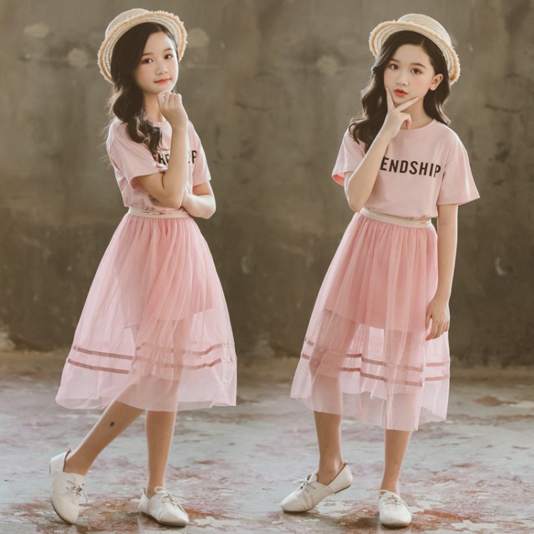 Short sleeve t-shirt + Korean style skirt for girls