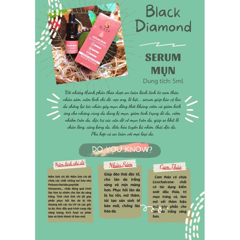 [Tặng Sữa rửa mặt thiên nhiên] Serum Black Diamond Tri mun thải độc dưỡng da kiềm chiết xuất nhân sâm nấm linh chi đỏ | BigBuy360 - bigbuy360.vn