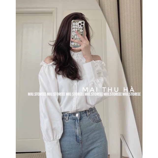 ÁO SƠ MI HỞ VAI TAY CHUN BỒNG ASMHVB