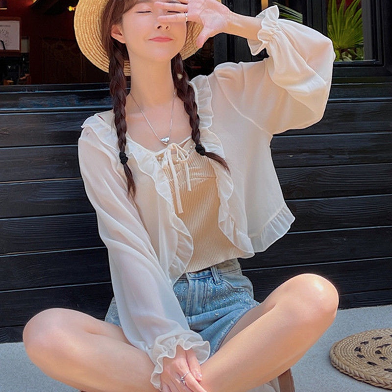 Áo Khoác Voan Mỏng Dáng Ngắn Thời Trang Mùa Hè Hàng Mới 2022 Dành Cho Bạn Nữ