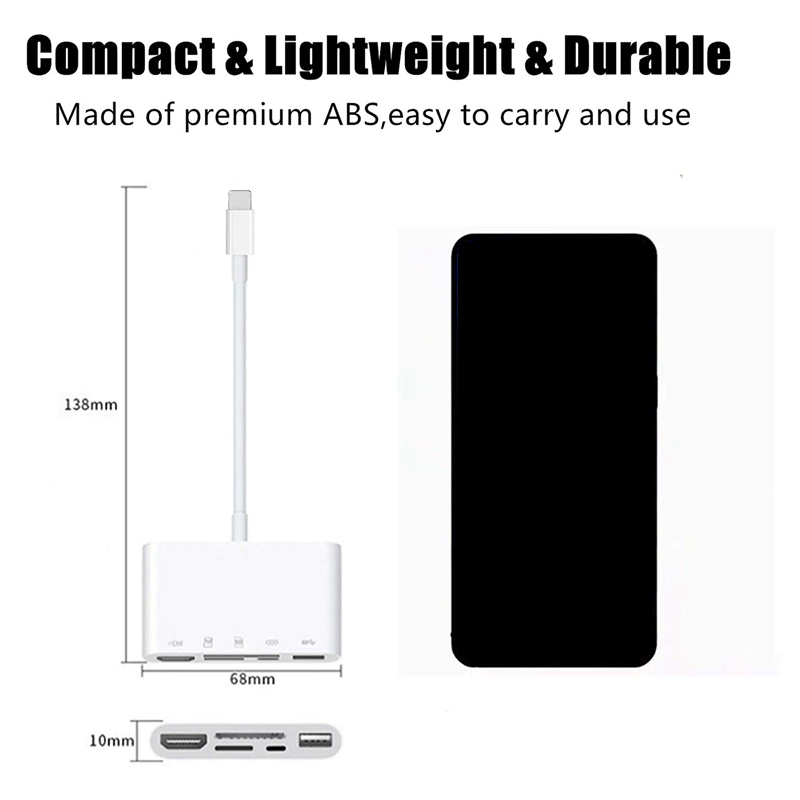 Đối với iPhone-iPad sang Bộ chuyển đổi HDMI , Hub 5 trong 1 với đầu đọc thẻ , Cổng sạc tương thích với thiết bị USB