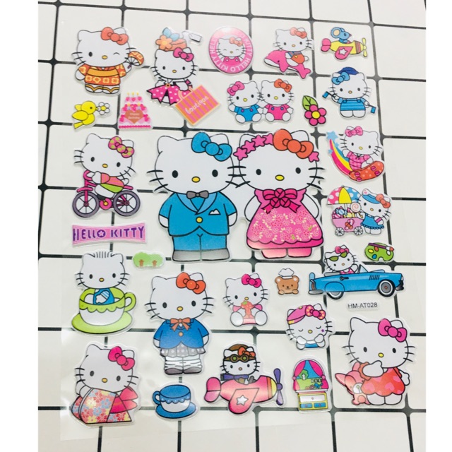 Bộ Sticker HELLO kitty hình nổi trống nước , sét Sticker mèo kitty như hình shop đăng